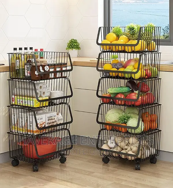 Movable Rack Storage Basket Stainless Steel Trolley Basket