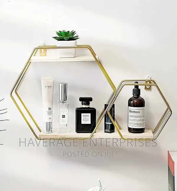 Hexagonal Floating Shelf With Wooden Board,