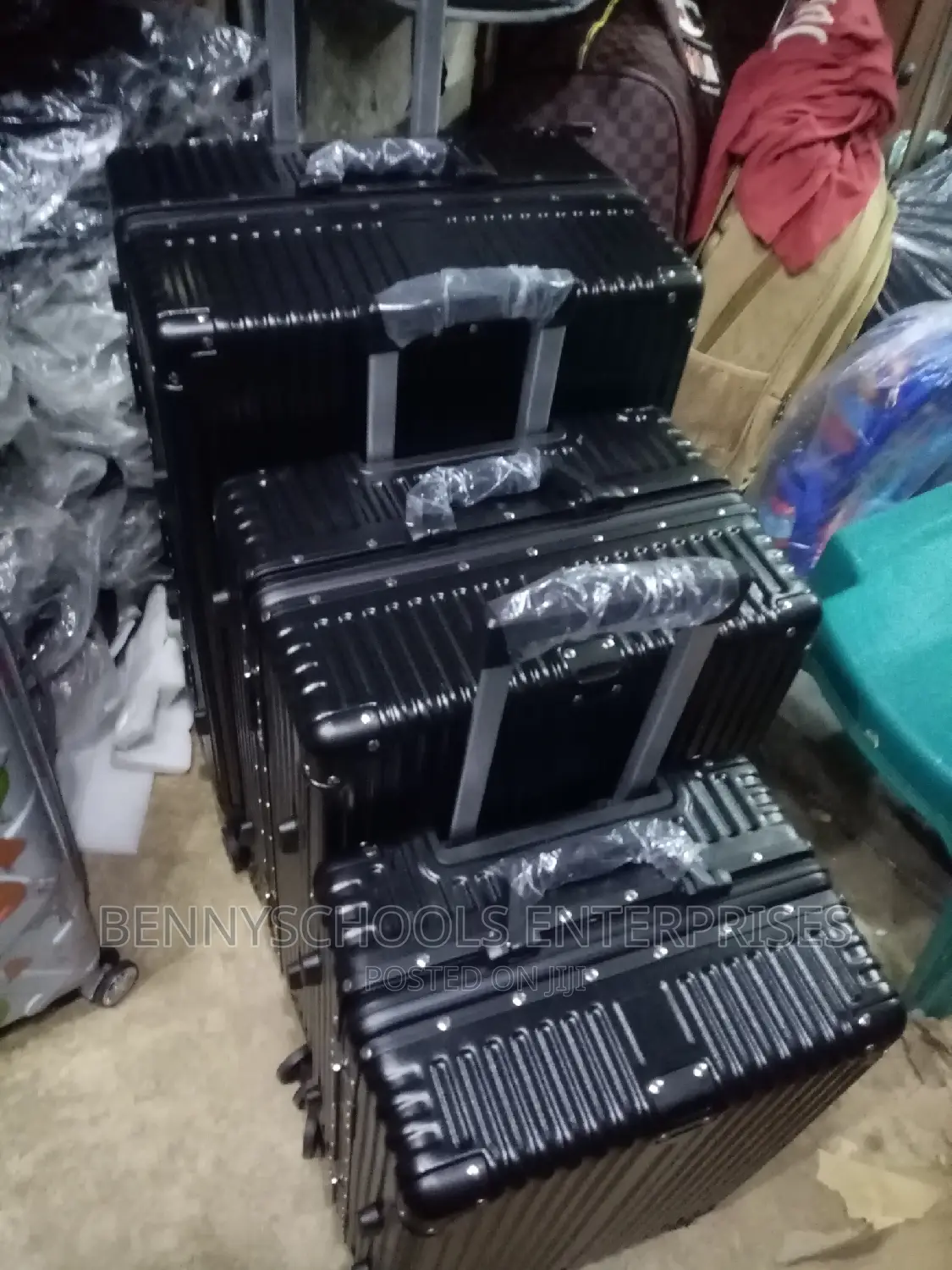 Set Of 3 Deep Black Aluminium Travelling Luggage Boxes