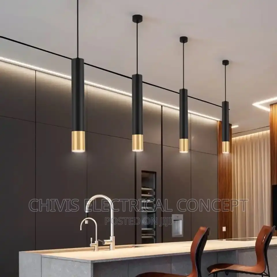 Led Long Tube Pendant Light Black Golden Hanging Lamp Room