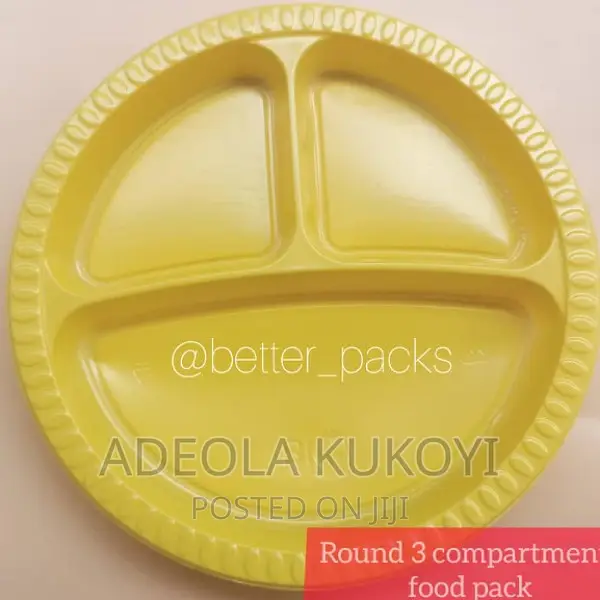 Round 3 Compartments Food Pack - A Pack of 50pcs