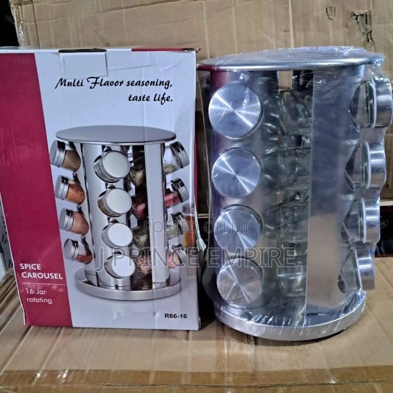 16 Jars Stainless Masala Spice Rack Set Stand Revolving.