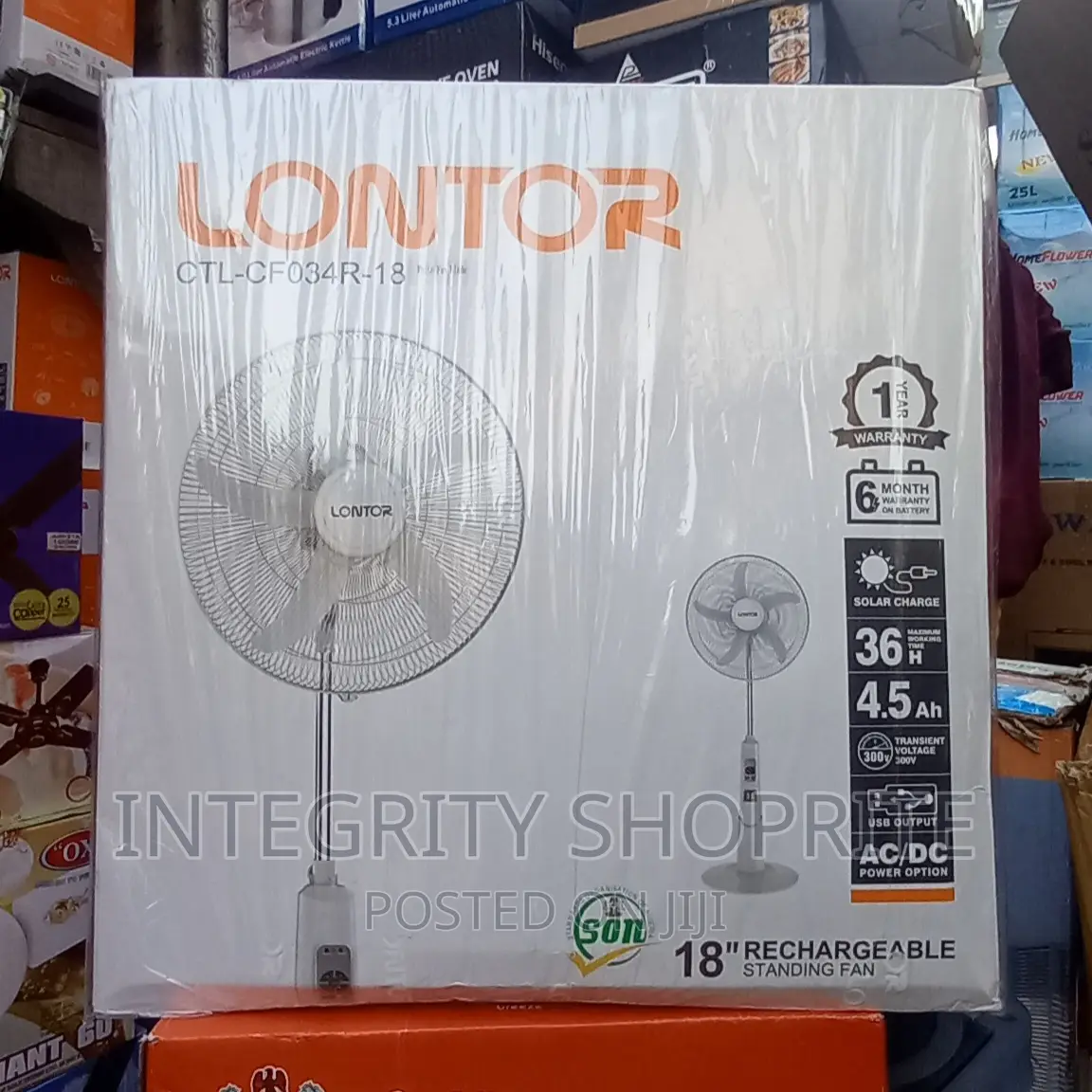 Lontor 18-Inch Rechargeable Standing Fan 83hrs Long Life