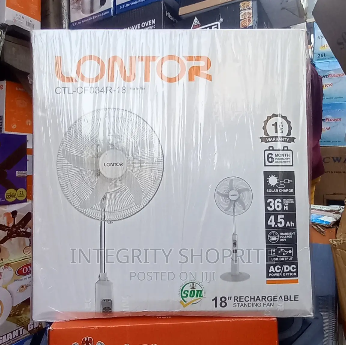 Lontor 18-Inch Rechargeable Standing Fan 83hrs Long Life