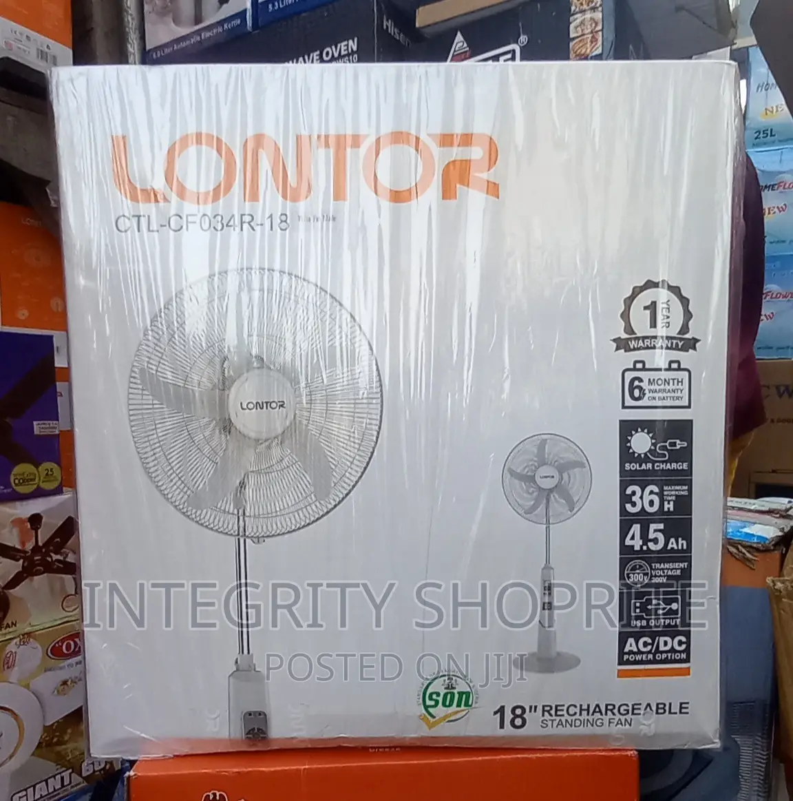 Lontor 18-Inch Rechargeable Standing Fan 83hrs Long Life