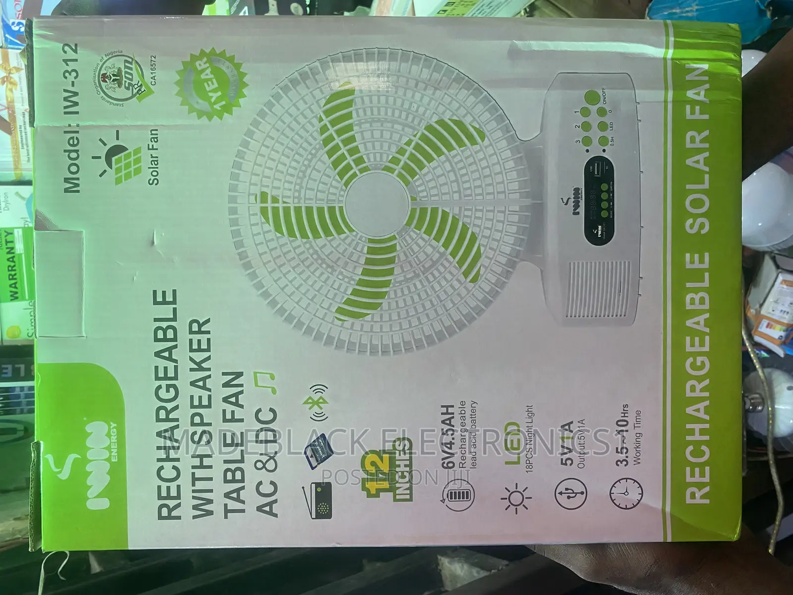 Rechargeable Table Fan With Bluetooth Speaker Ac Dc 12 Inch