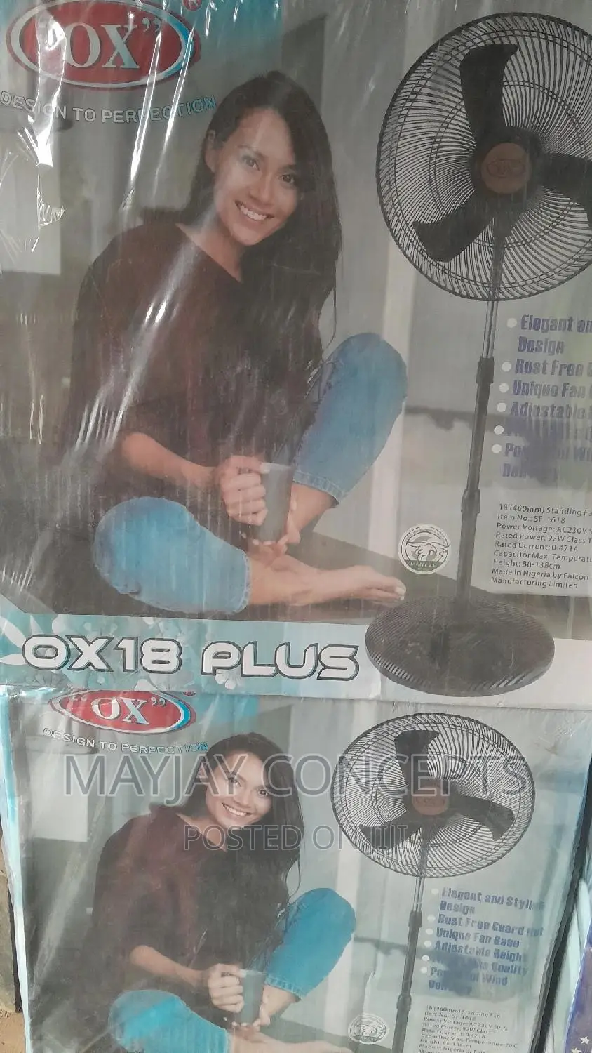 Ox 18inches Plus Standing Fan-Black Colour