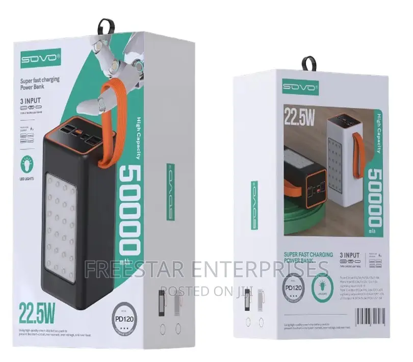SOVO 50000mah Power Bank. 22.5W Power Bank. 22.5 Watts Power