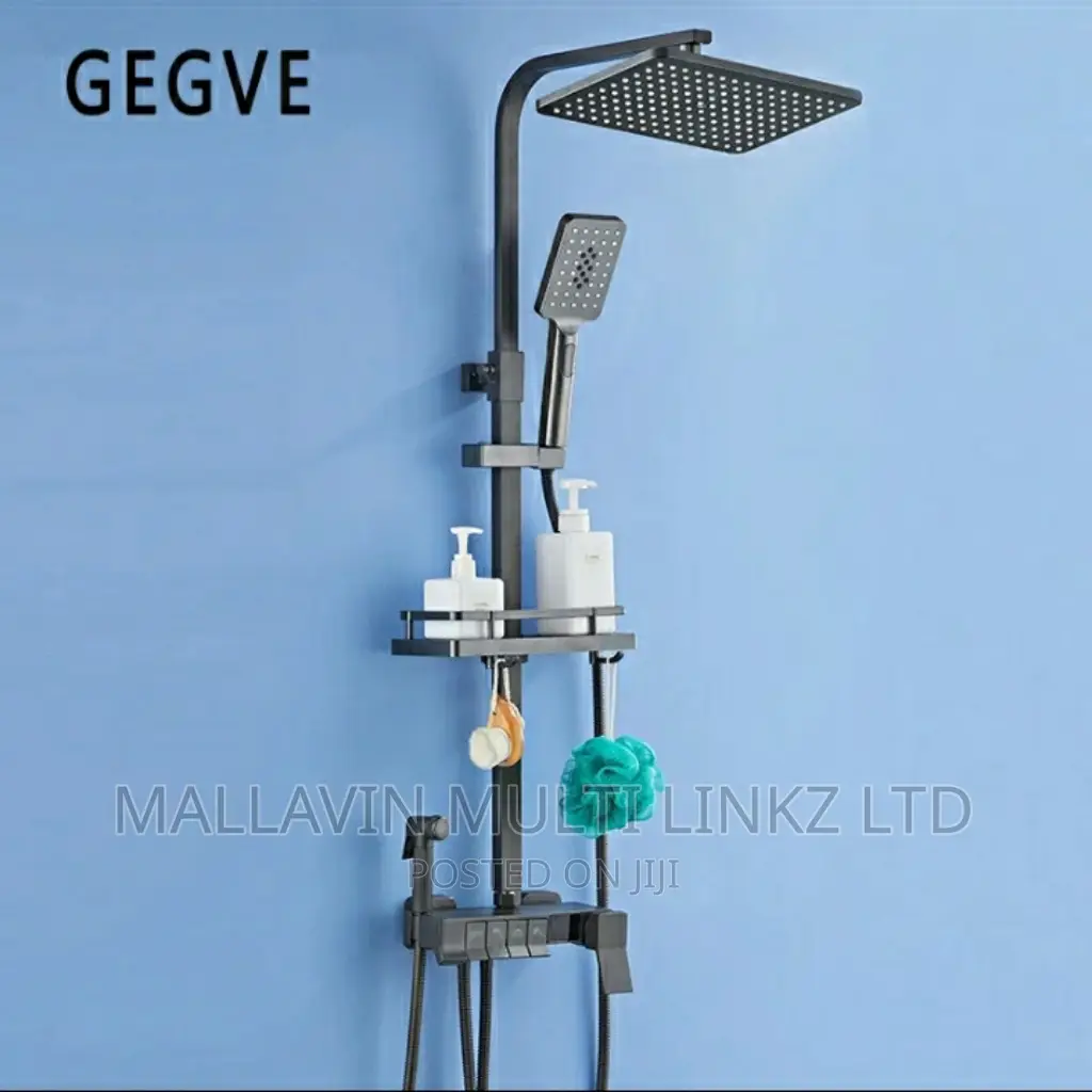 Shower Faucet Set Piano Button With Bathroom Shelf and Bidet