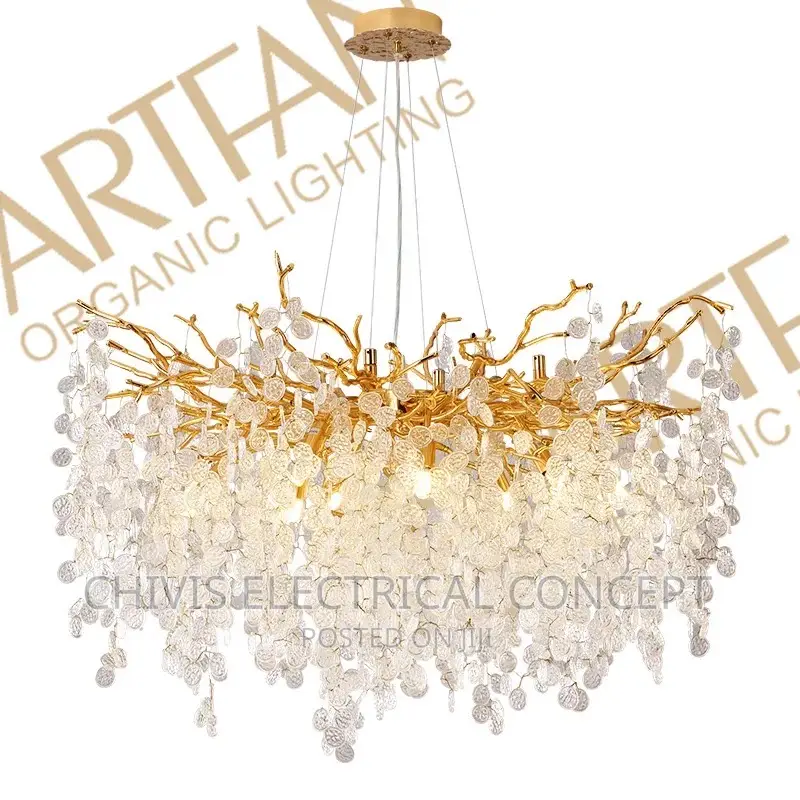 Ceiling Chandelier Gold Money Tree Branch Crystal Pendant