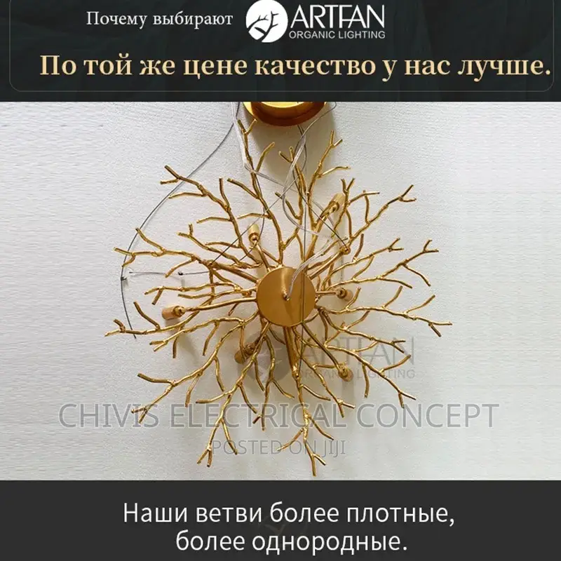 Ceiling Chandelier Gold Money Tree Branch Crystal Pendant