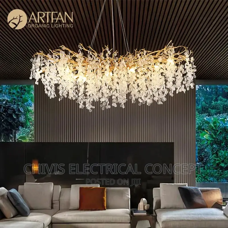 Ceiling Chandelier Gold Money Tree Branch Crystal Pendant