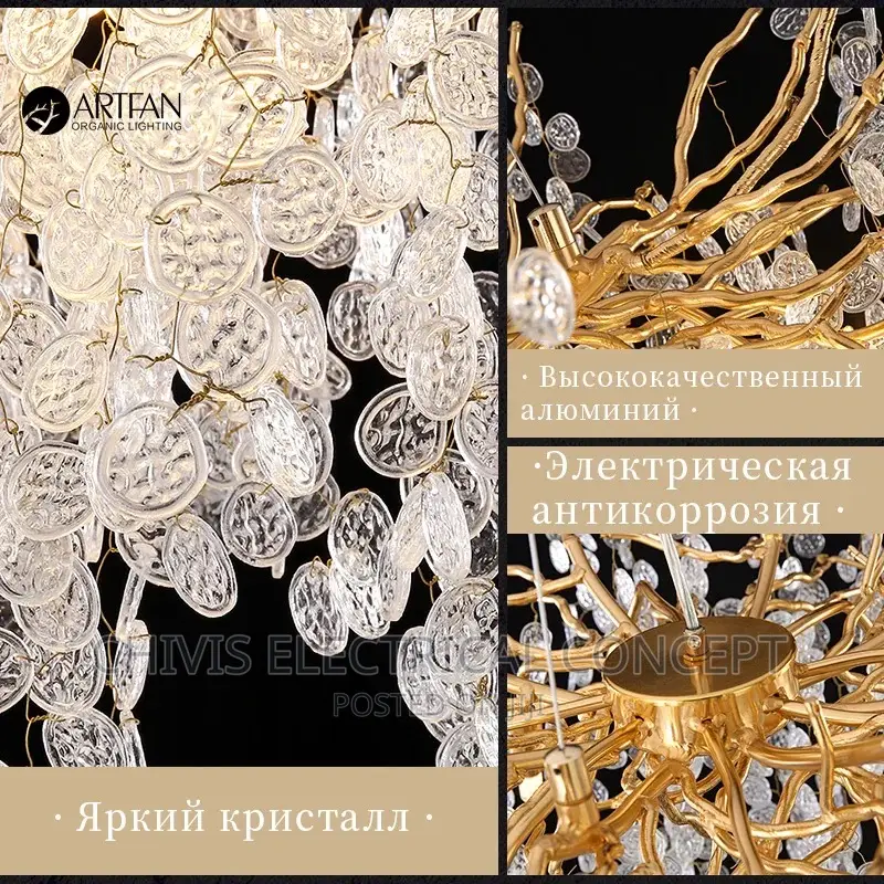 Ceiling Chandelier Gold Money Tree Branch Crystal Pendant