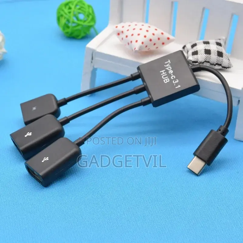 Type C To 2 Usb A Ports + 1 Micro Usb Port Otg Cable