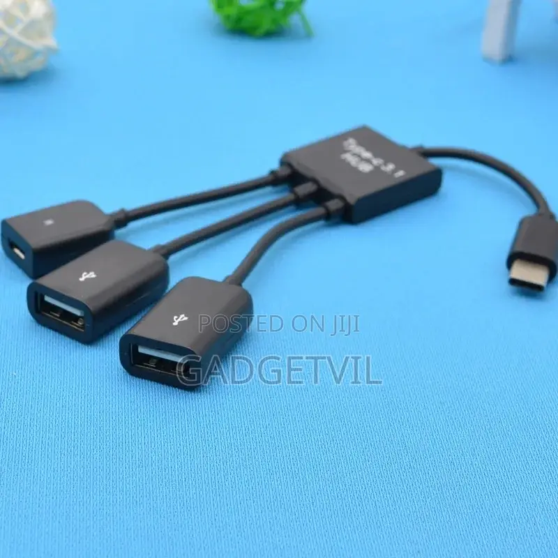 Type C To 2 Usb A Ports + 1 Micro Usb Port Otg Cable