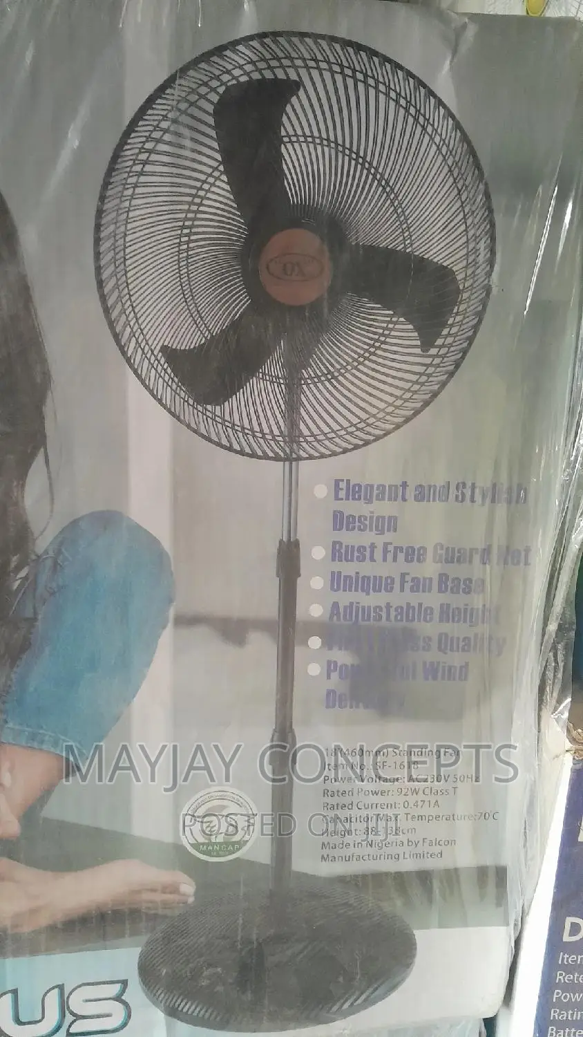 Ox 18inches Plus Standing Fan-Black Colour