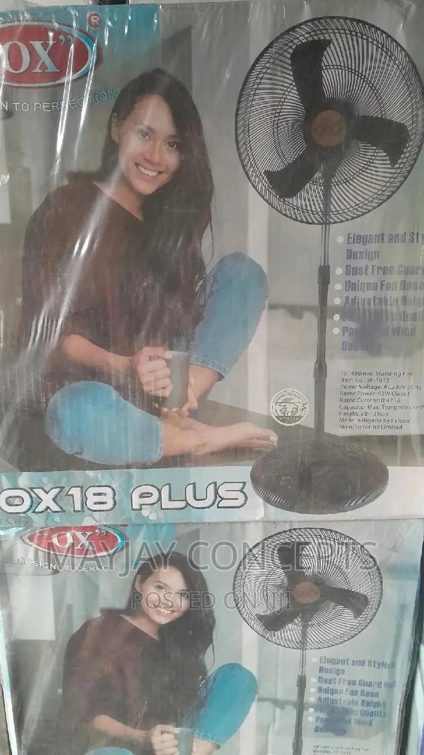 Ox 18inches Plus Standing Fan-Black Colour