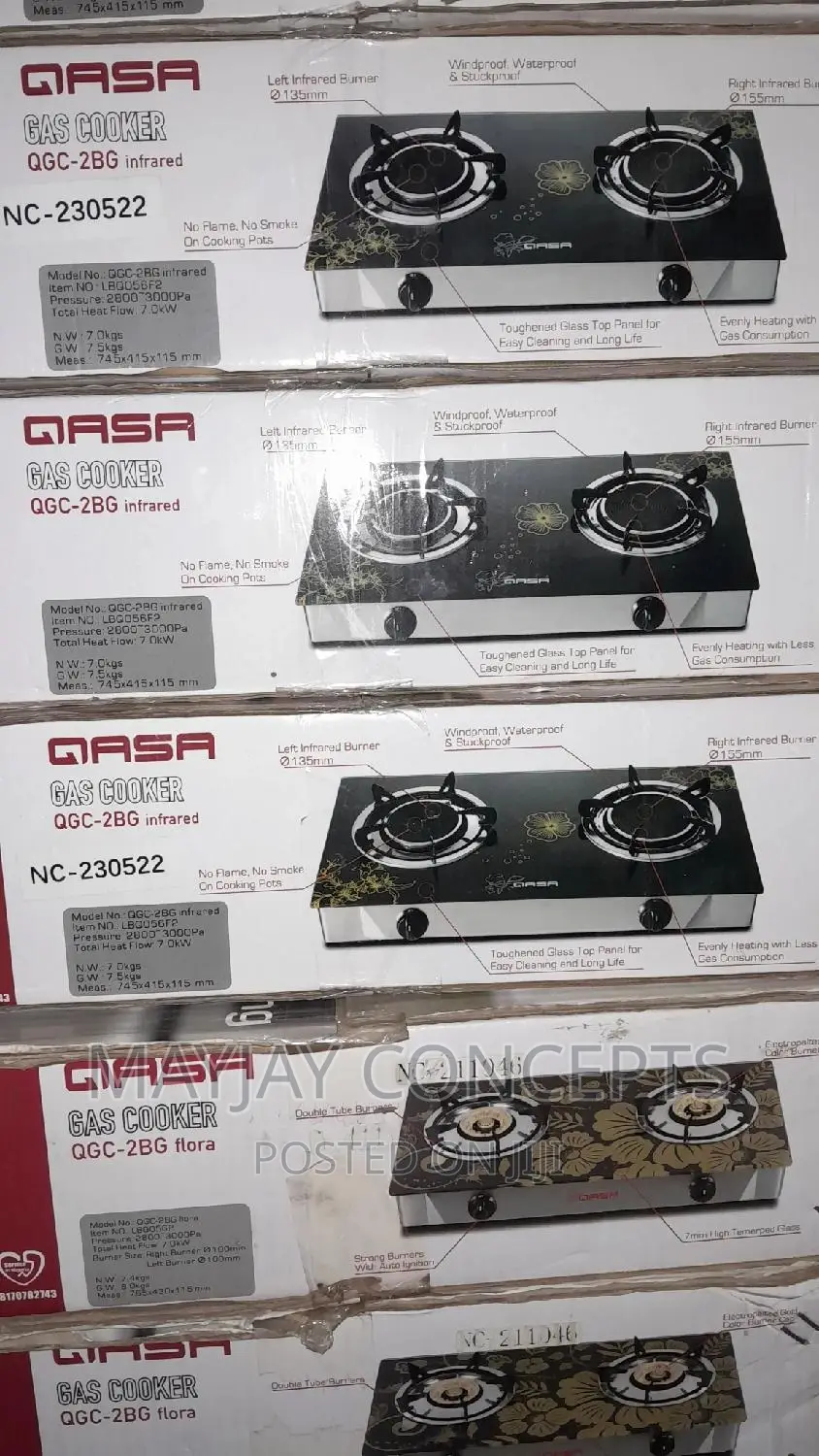 Qasa Glass Infrared Table Top Double Gas Cooker
