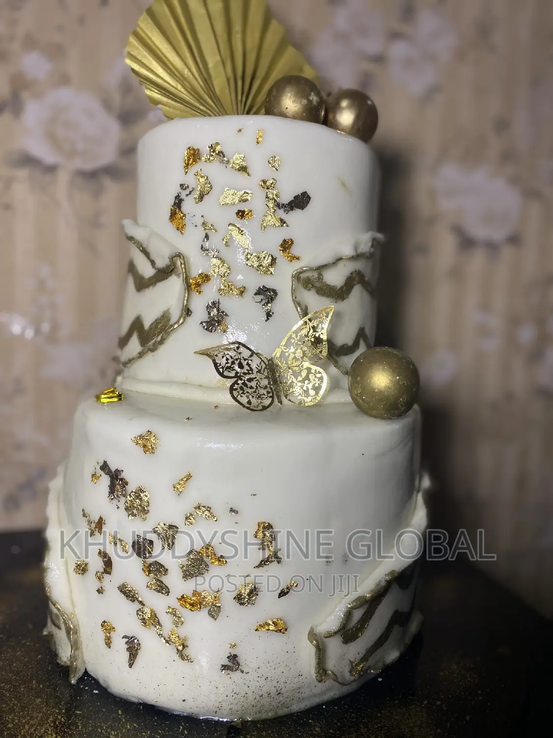 White And Gold Wedding Cake Mr/Mrs. Cakes Birthday Cake
