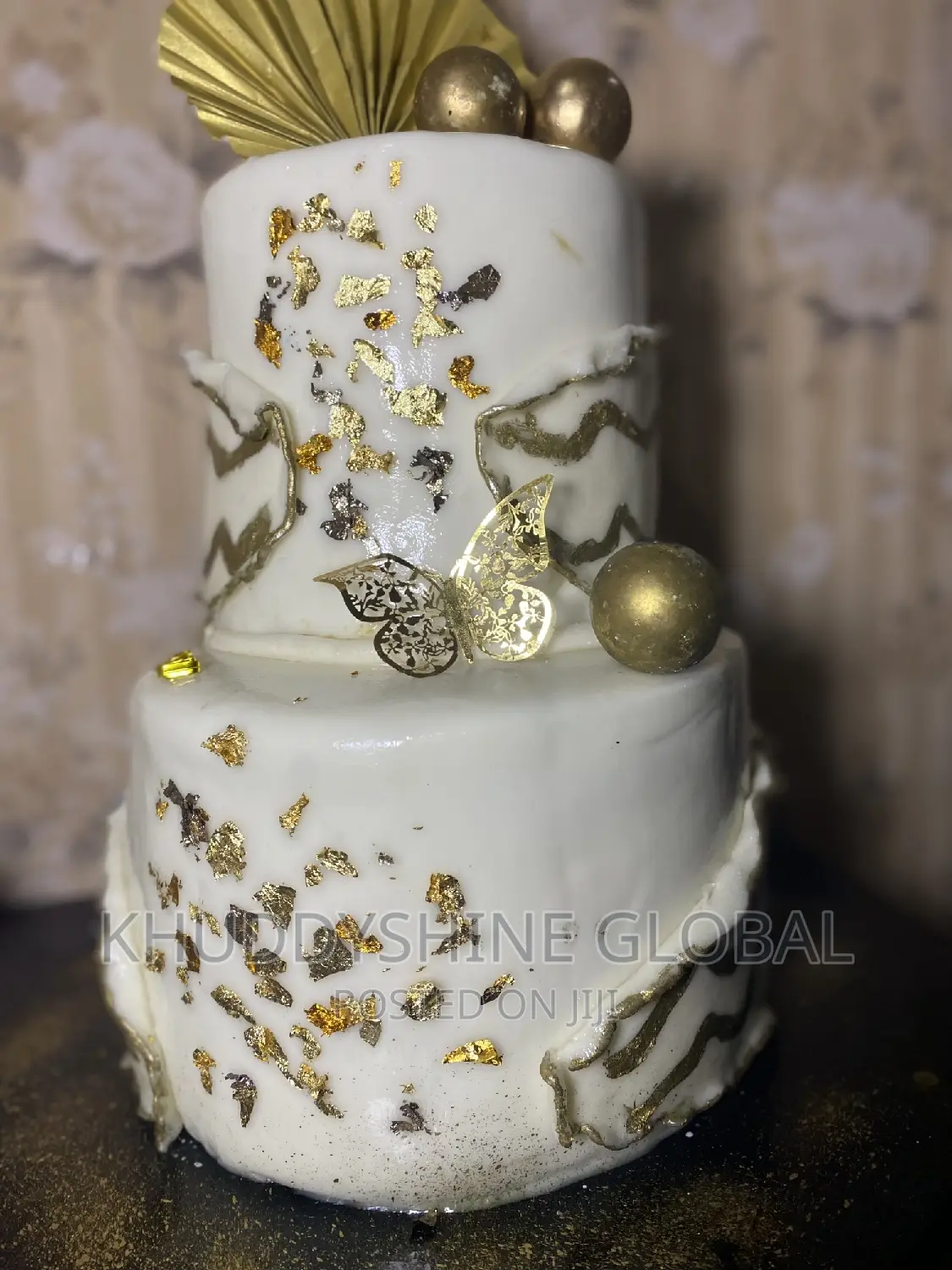White And Gold Wedding Cake Mr/Mrs. Cakes Birthday Cake