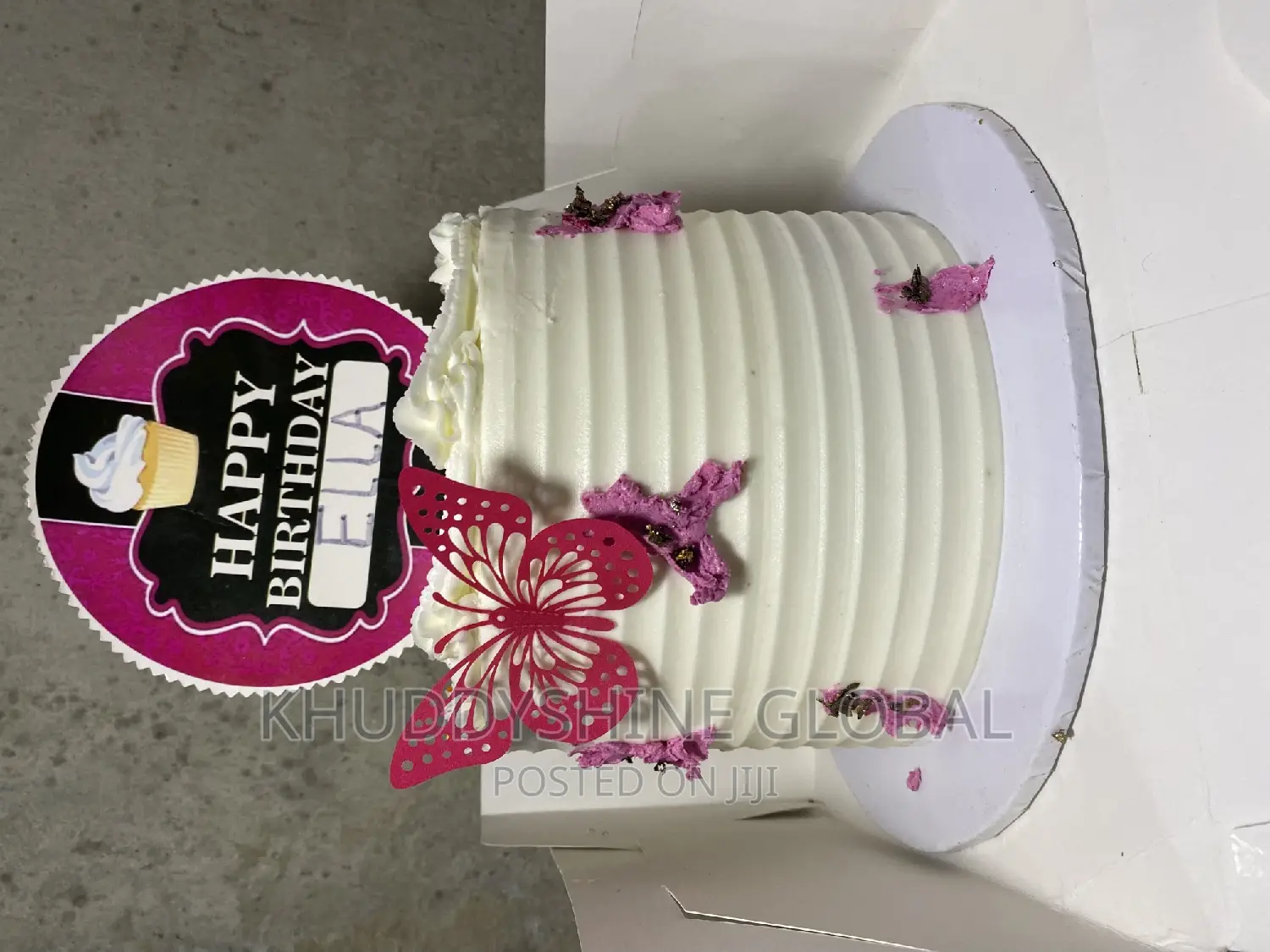 Rose Pink and White Butterfly Round Birthday Cakes