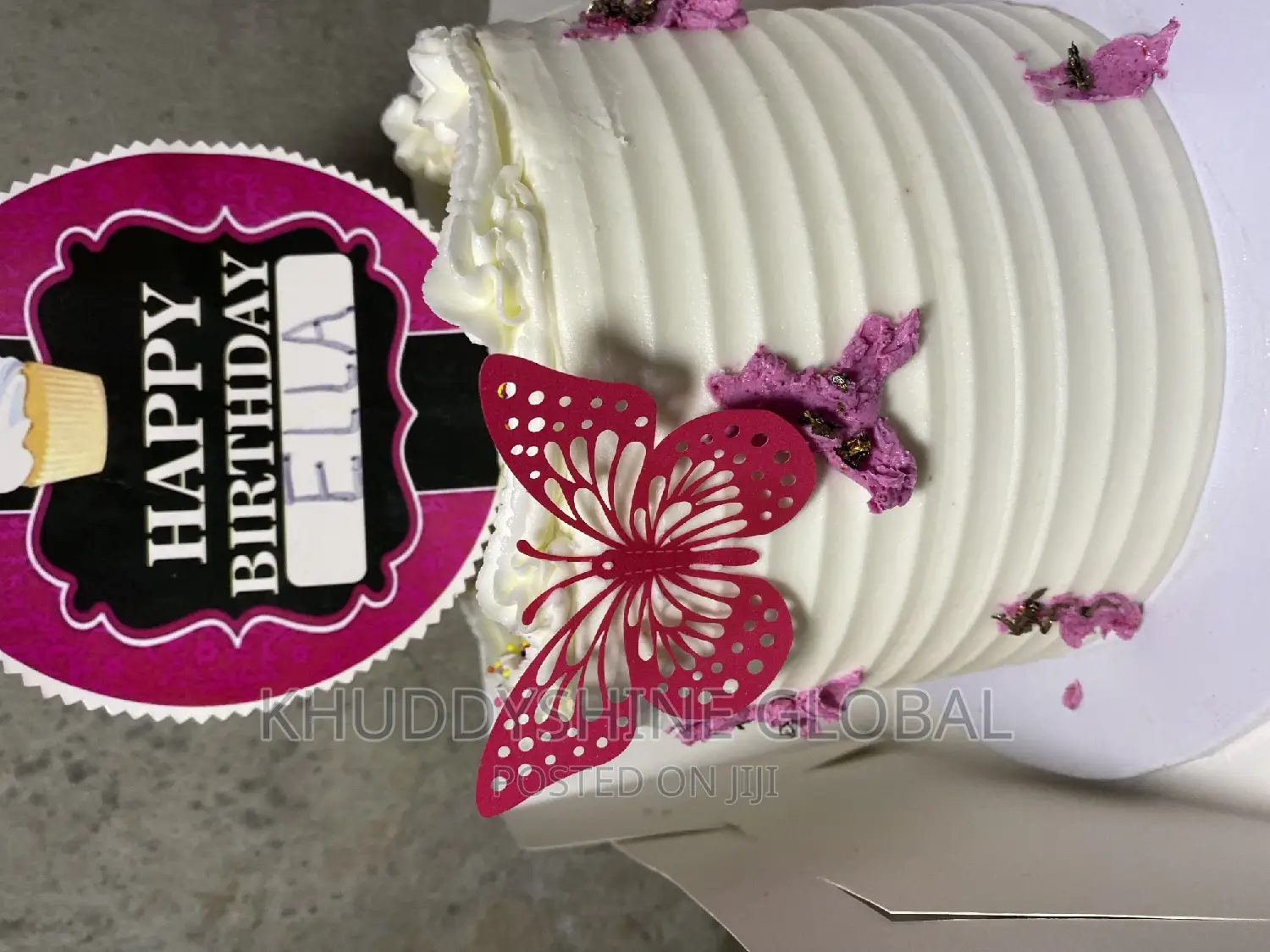 Rose Pink and White Butterfly Round Birthday Cakes