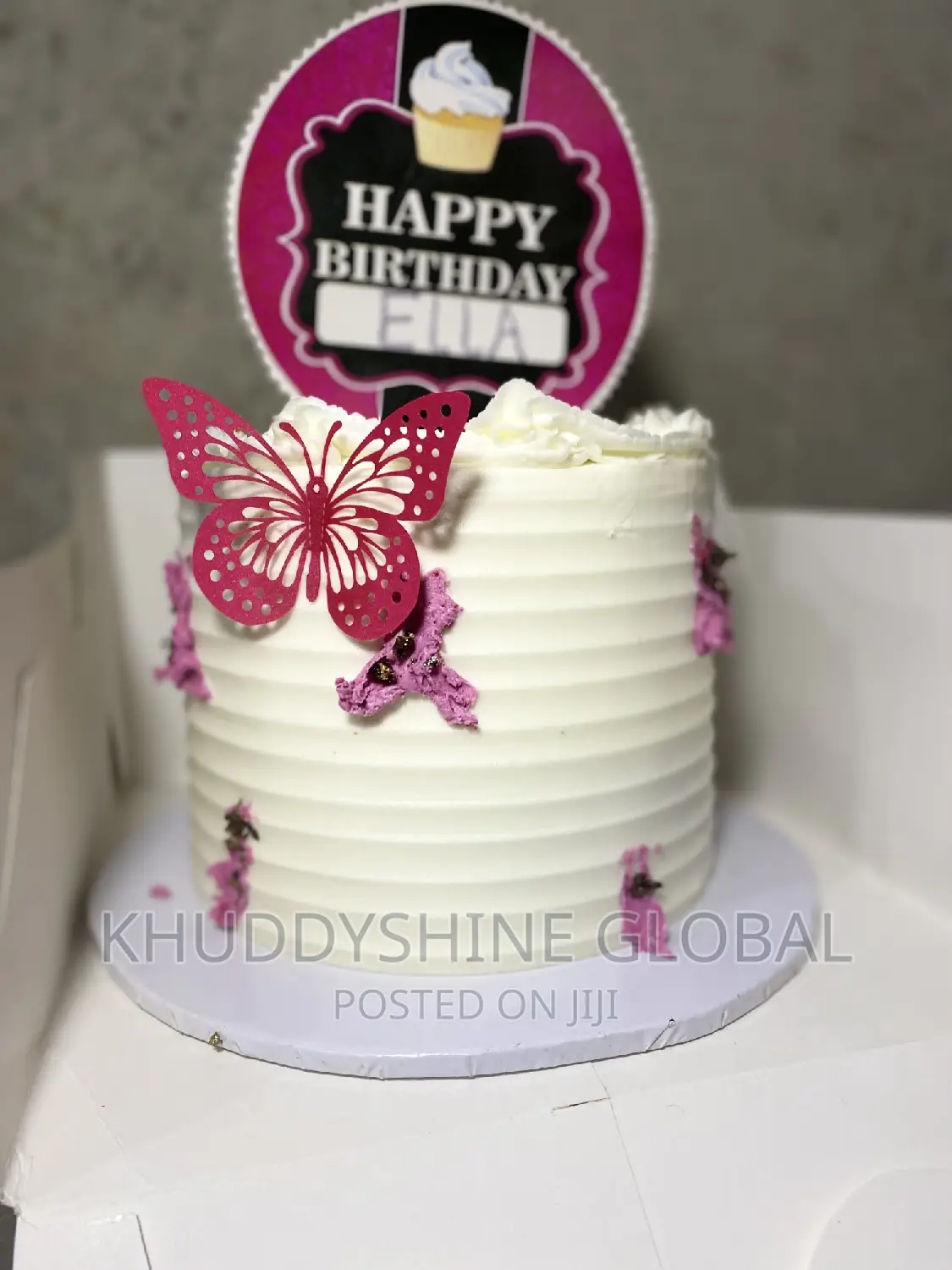 Rose Pink and White Butterfly Round Birthday Cakes