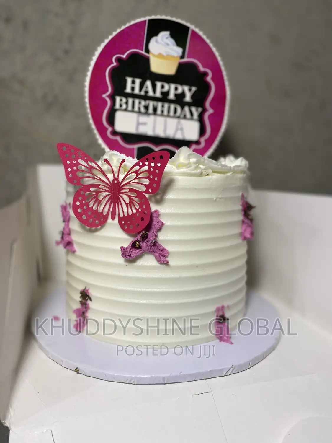 Rose Pink and White Butterfly Round Birthday Cakes