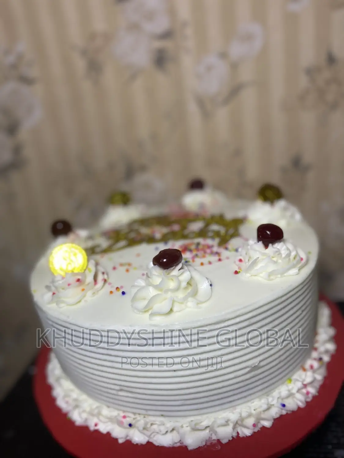 10"4 Inches White With Cherry Toppings Birthday Cakes