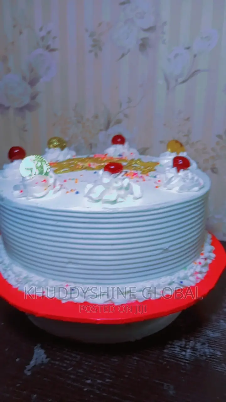 10"4 Inches White With Cherry Toppings Birthday Cakes