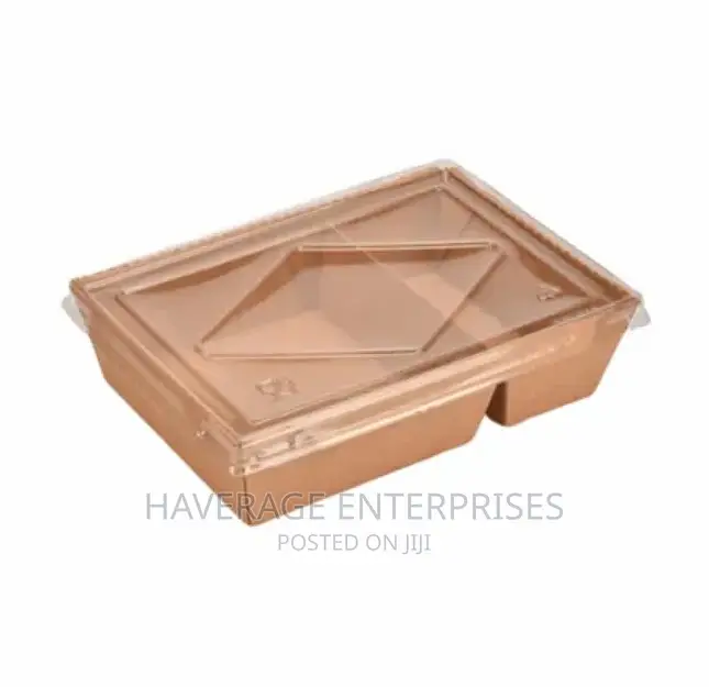 2 Compartment Kraft Paper Disposable Meal Tray Lid 200pcs