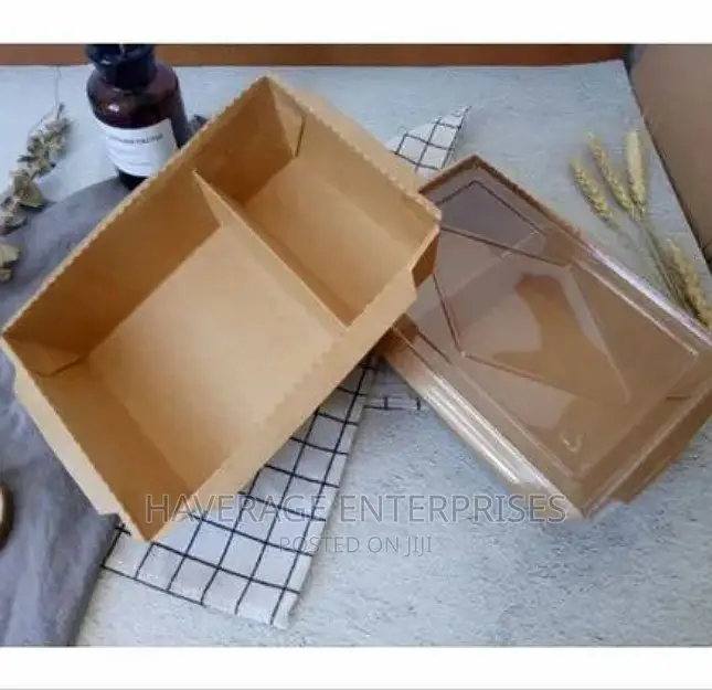 2 Compartment Kraft Paper Disposable Meal Tray Lid 200pcs