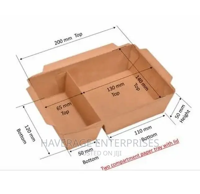 2 Compartment Kraft Paper Disposable Meal Tray Lid 200pcs