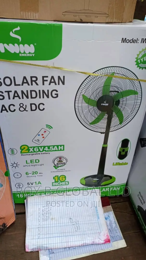 16" Rechargeable Solar Fan AC DC