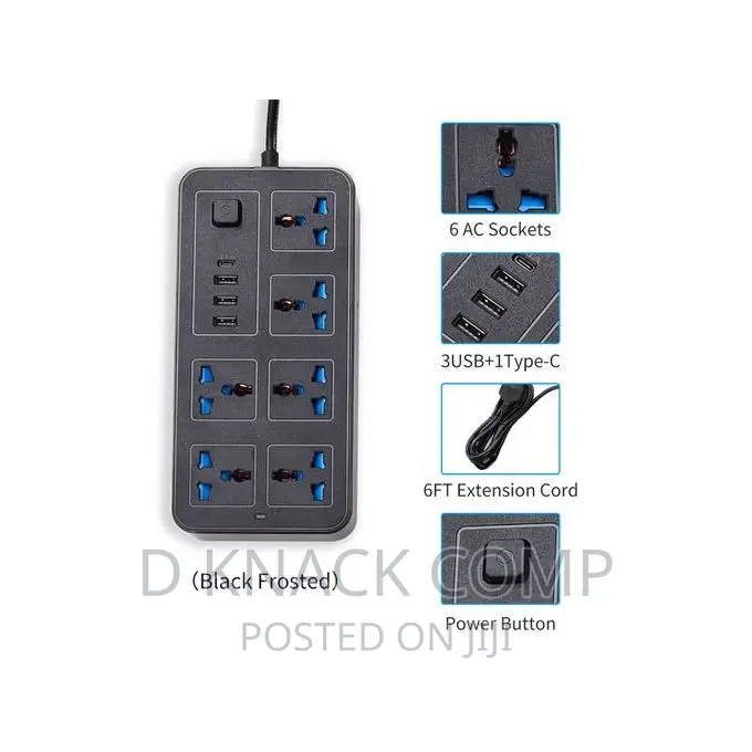 6 AC Sockets 3 USB 1 Type C Port