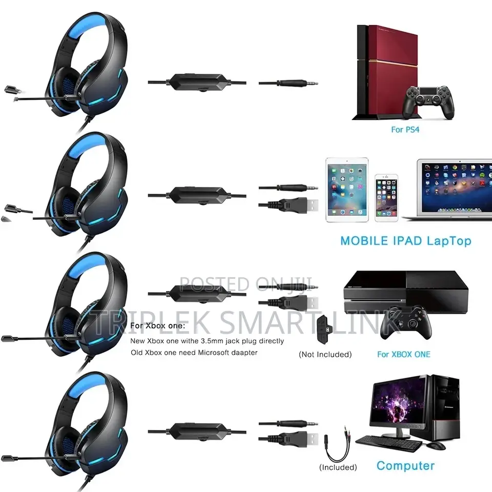 J10 Gaming Headset + Microphone, Light for Xbox One, PS4, PC