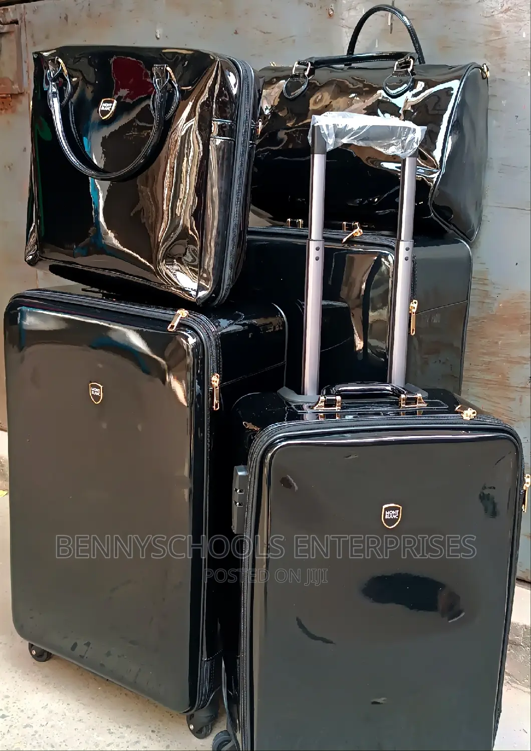 Set of 5 Mont Blanc Mirror Leather Traveling Luggage Boxes