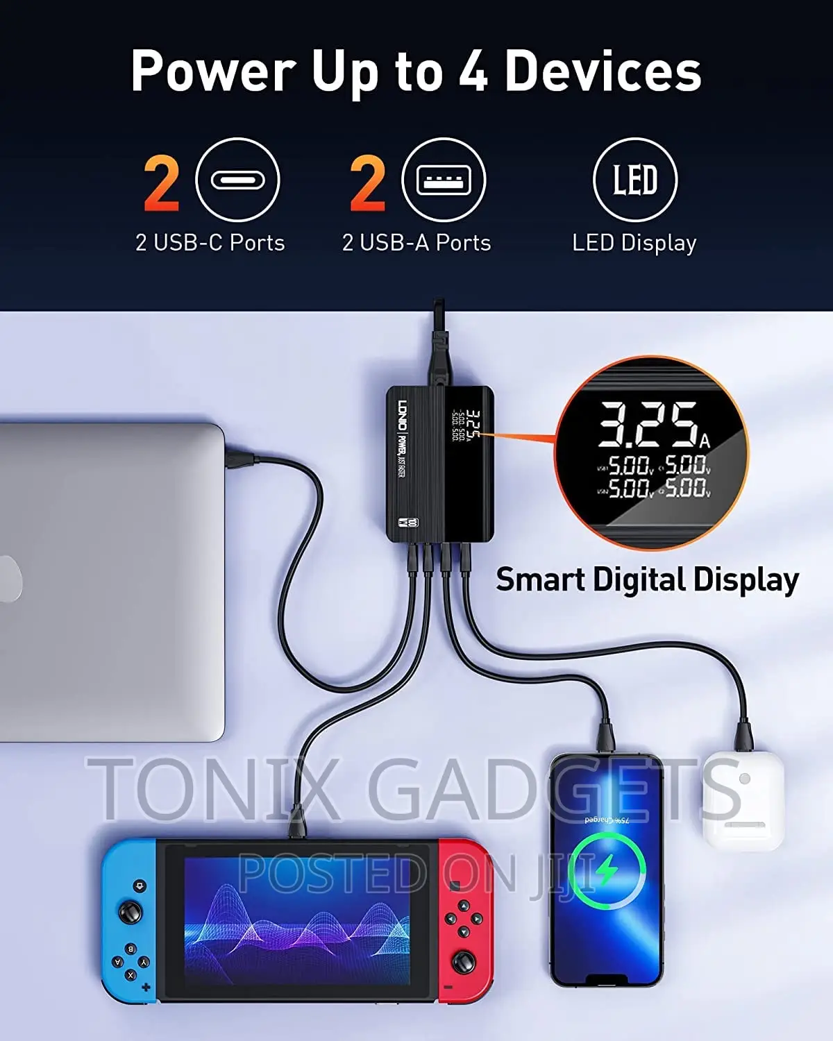 Desktop Charger - Fast Charging 4 Port USB + Voltage Display