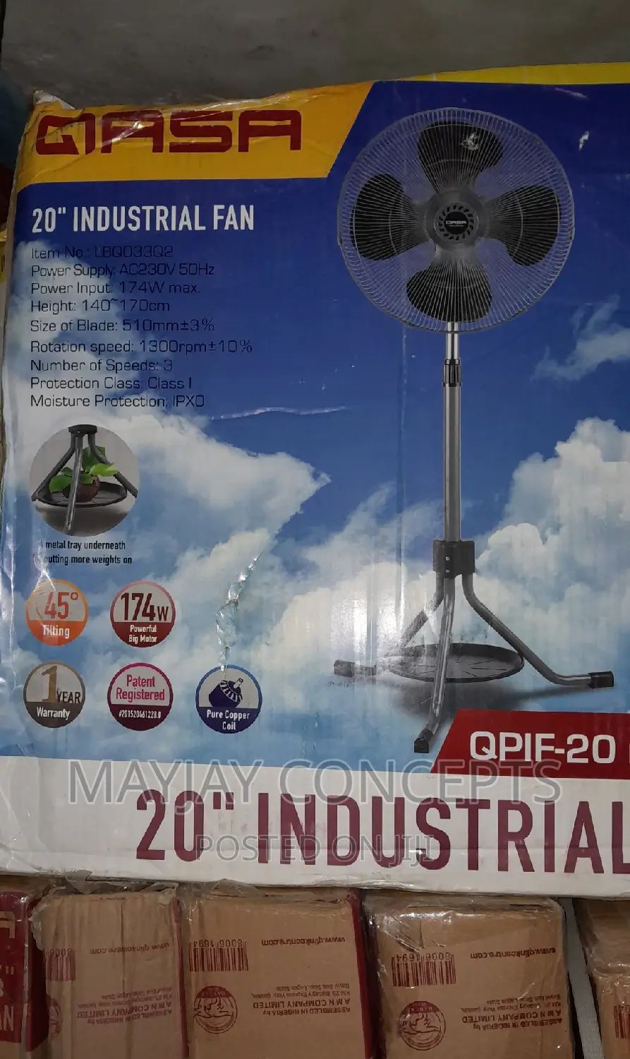 20" Qasa Industrial Standing Fan-4 Blades