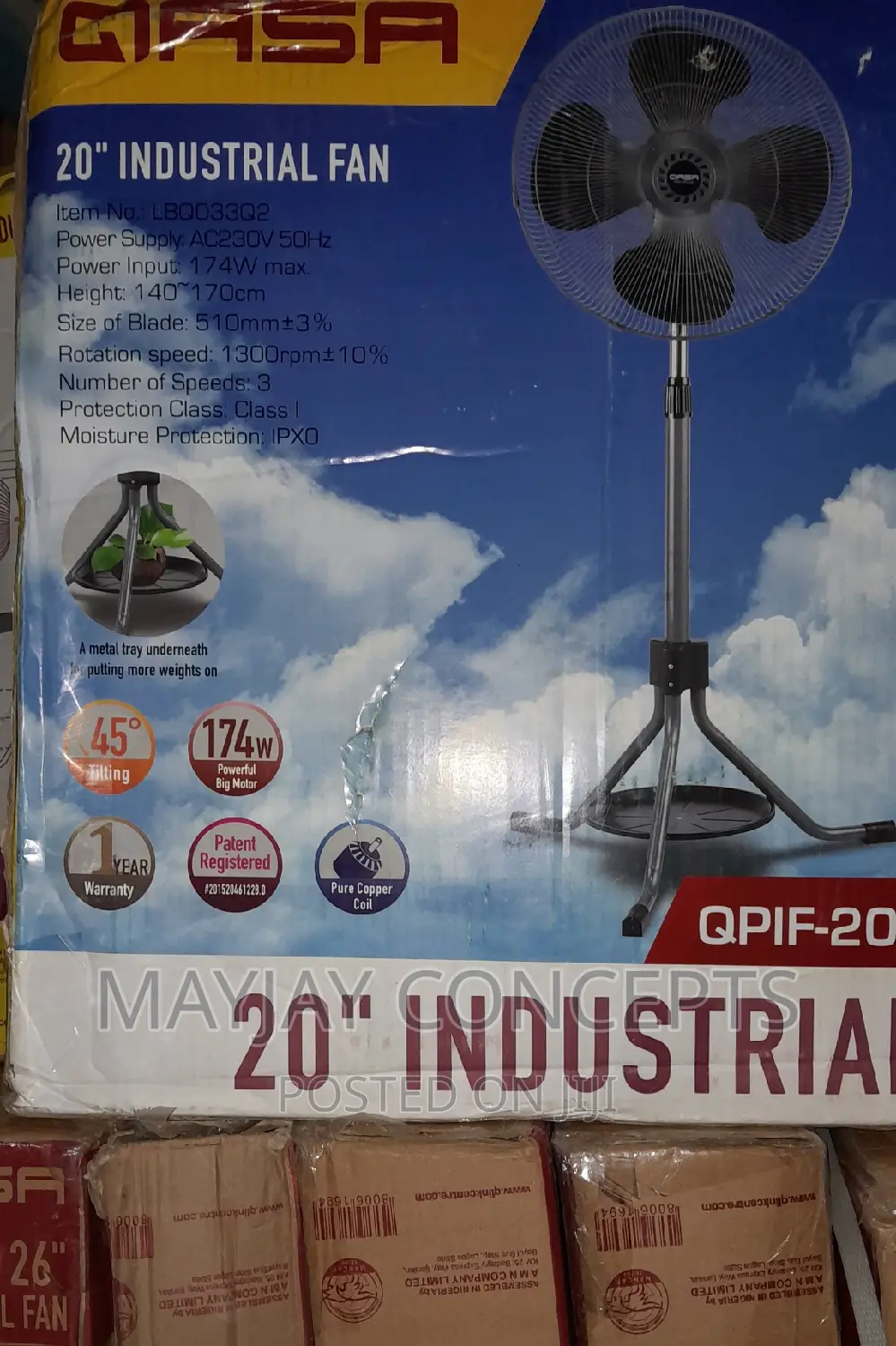 20" Qasa Industrial Standing Fan-4 Blades