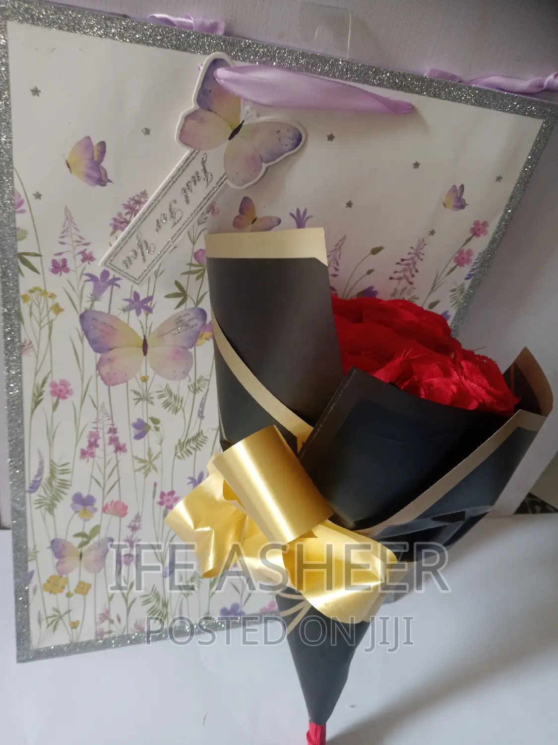 Rose Flowers for Loved Ones in a Fancy Bag 001 - Red