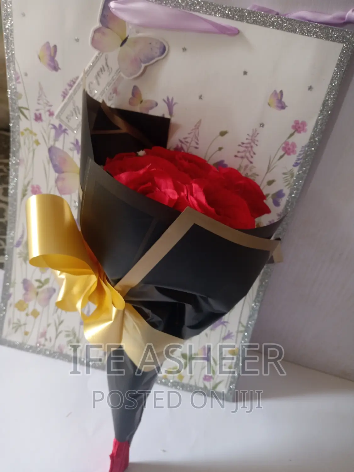 Rose Flowers for Loved Ones in a Fancy Bag 001 - Red