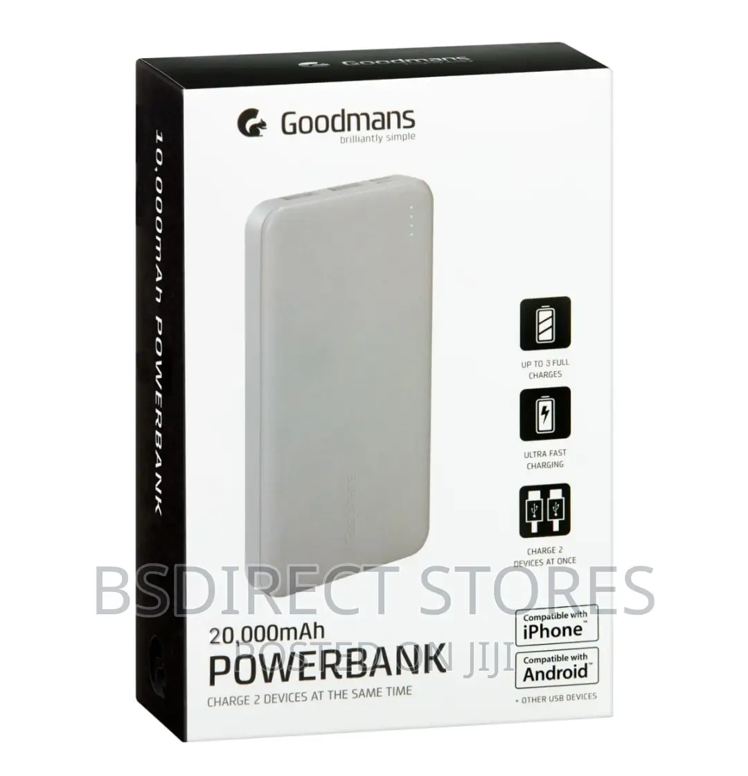 Goodmans SILVER High Capacity Ultra Fast Power Bank 20000mah