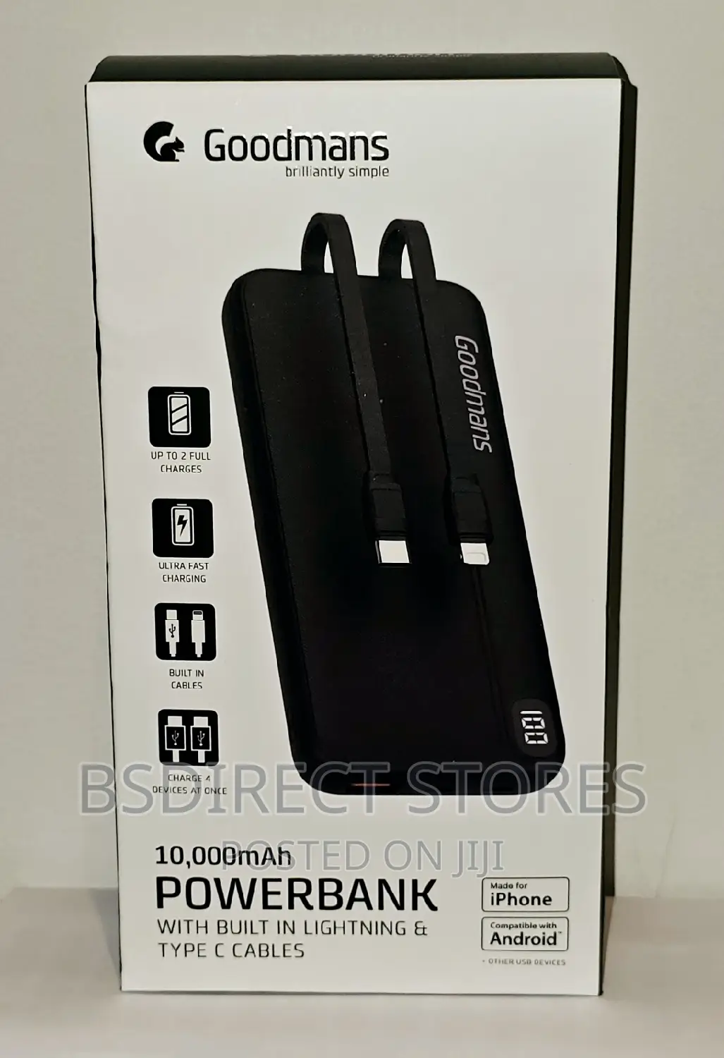 Goodmans 10000 Powerbank + Built-in Lightning Type C Cable