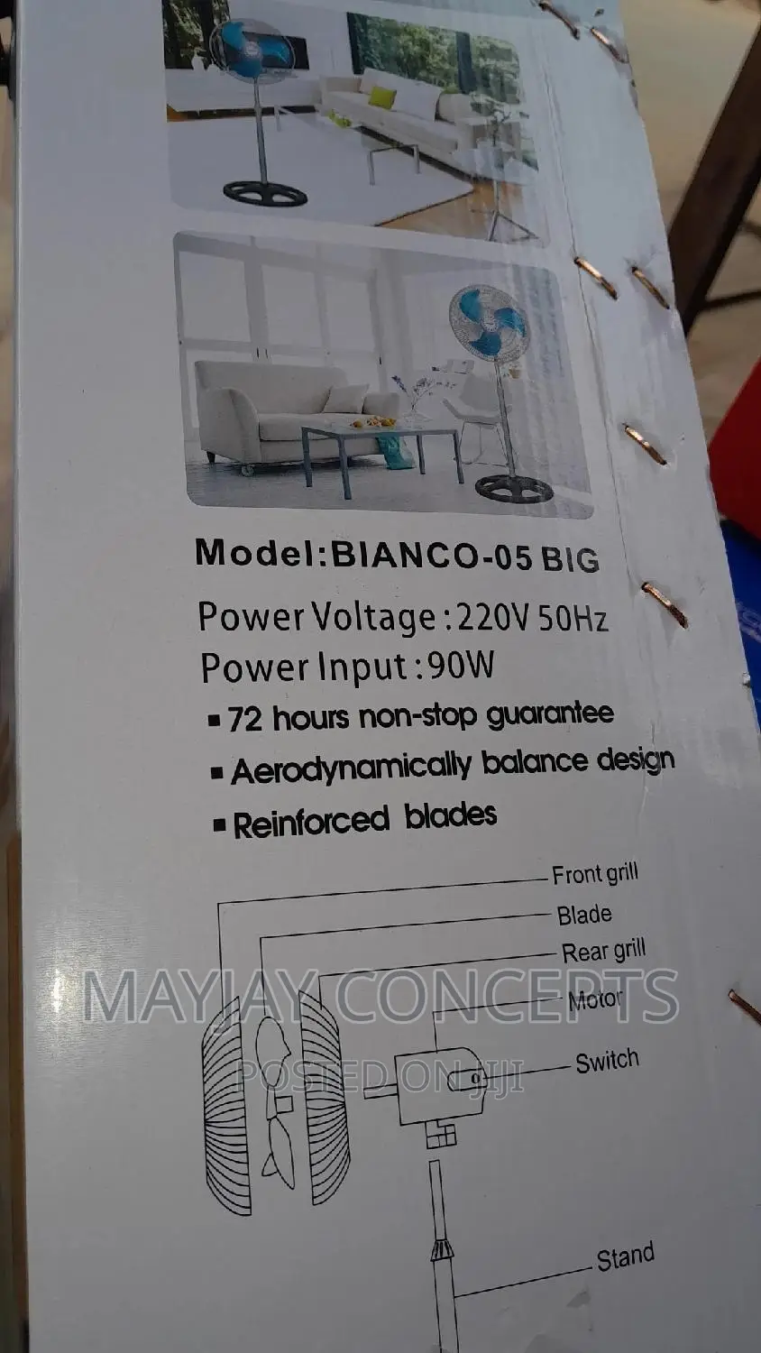 18" Bianco Big Copper Coil Powerful Standing Fan-90watts