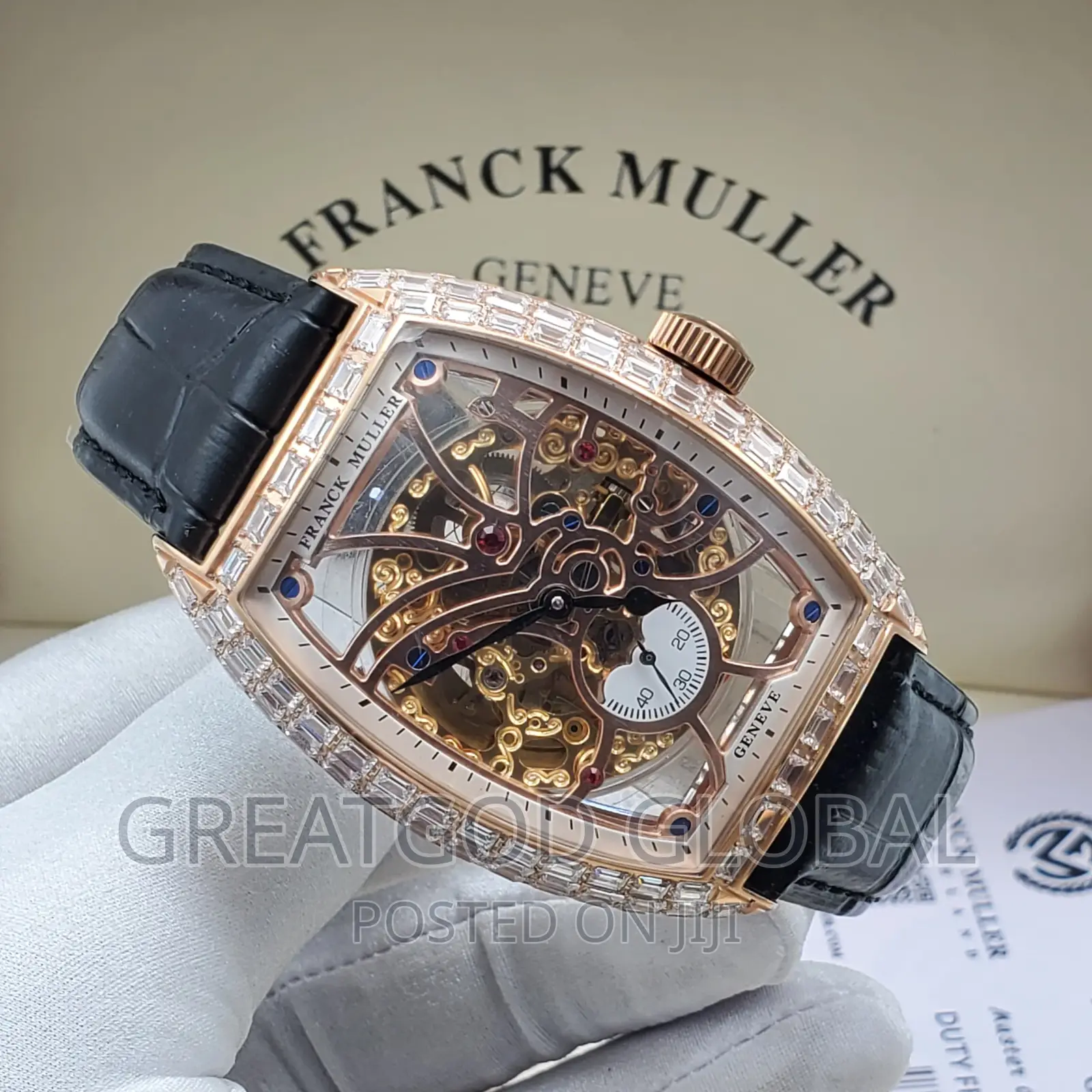 Luxury Frank Muller Solid Leather Wristwatch Rosegold