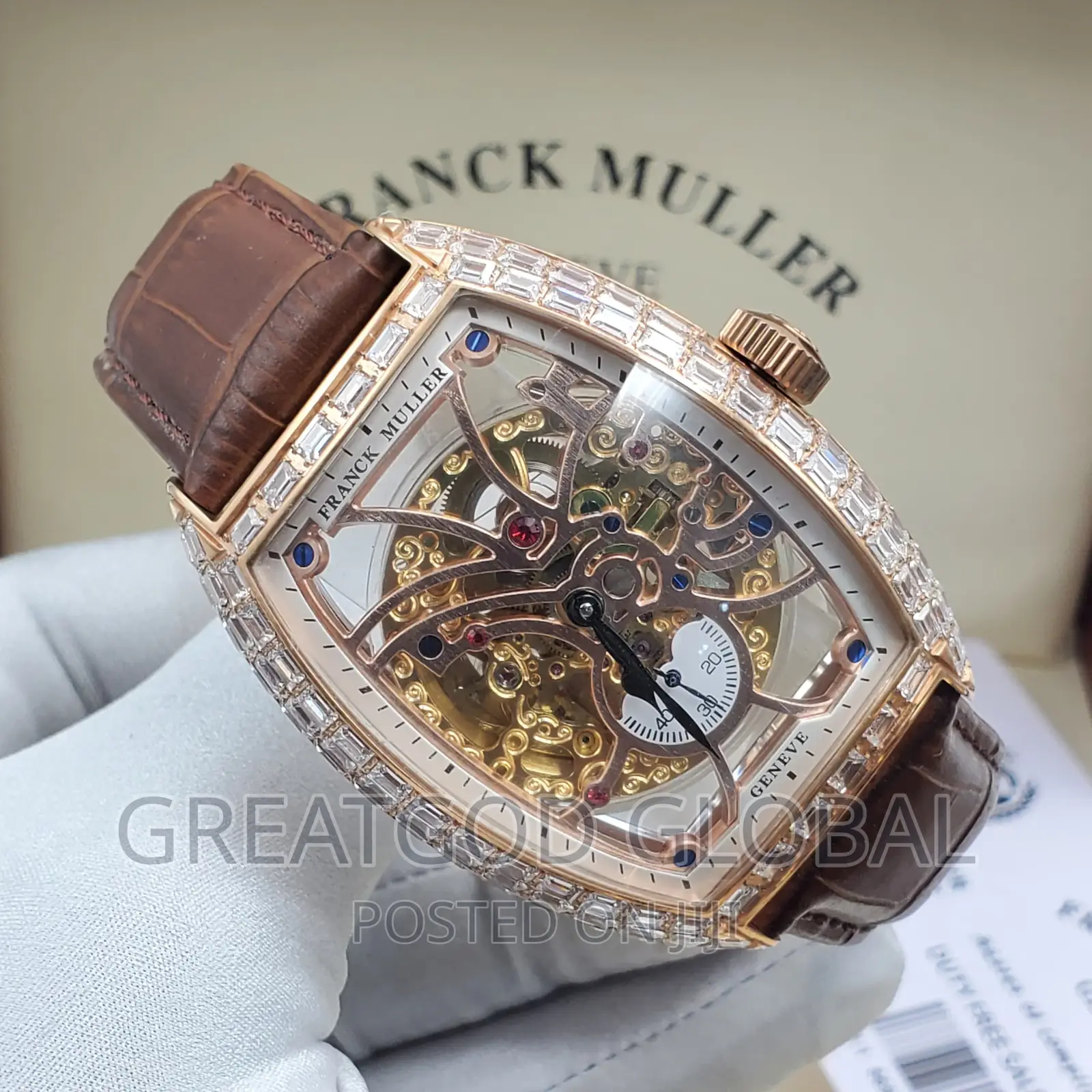 Luxury Frank Muller Solid Leather Wristwatch Rosegold