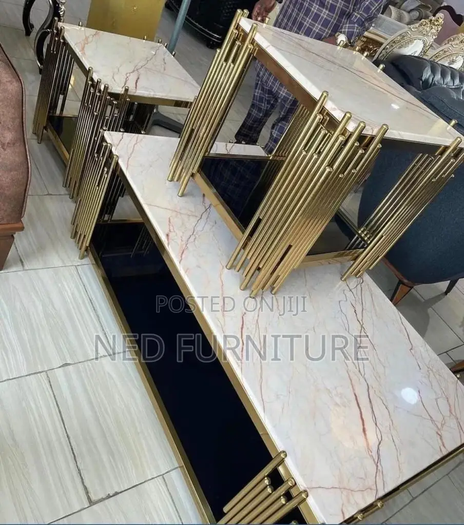2 in 1 Marble Top Center Table With Side Stools