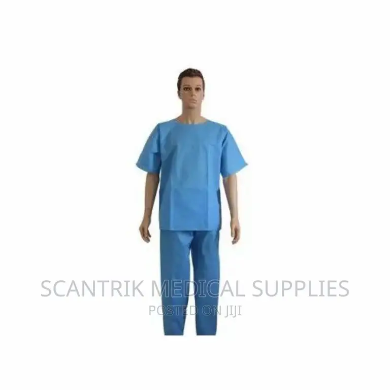 Portable Blue Cotton Female Doctor Scrub Suit