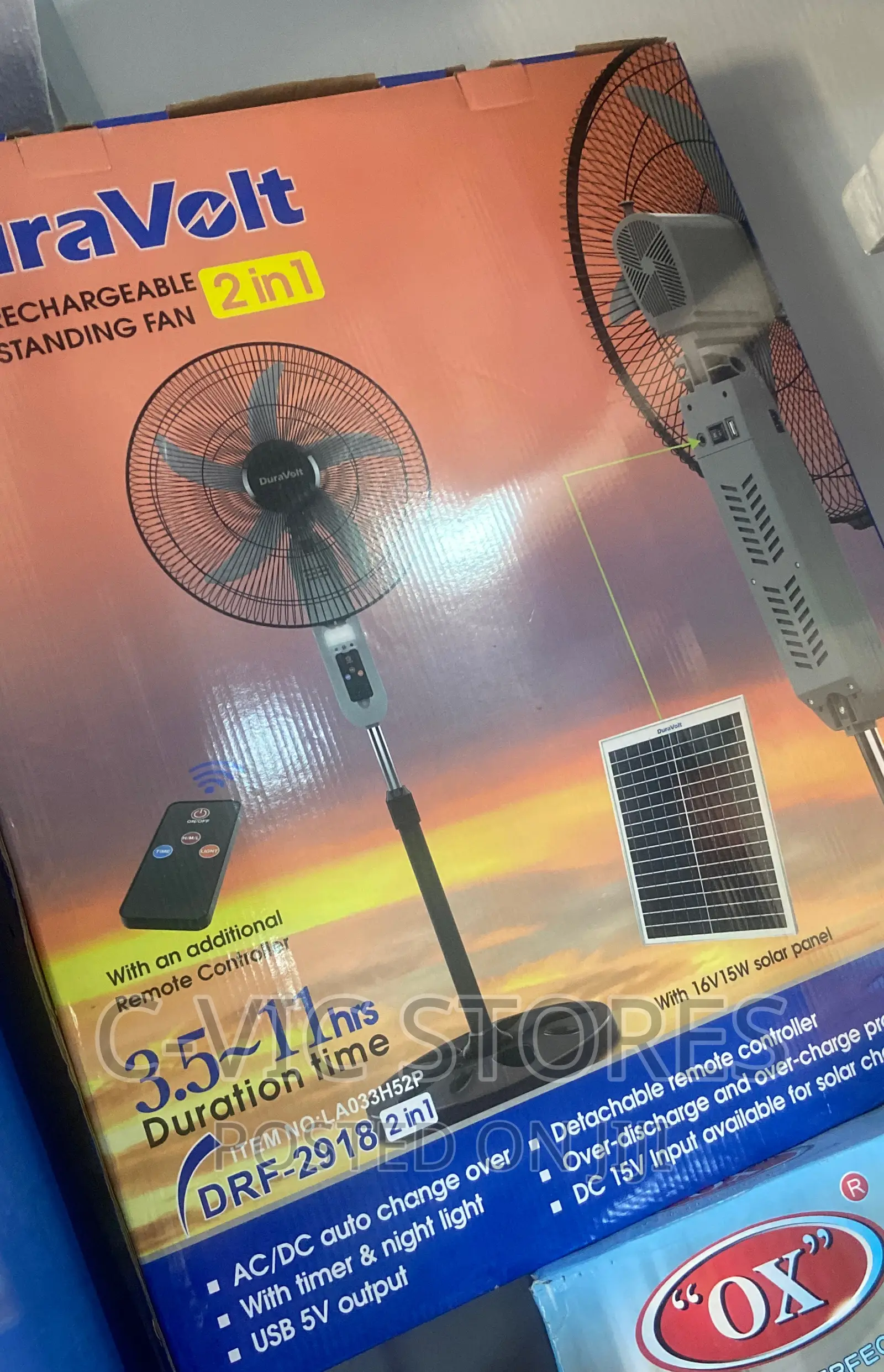 Duravolt 18" Rechargeable Standing Fan With Remote Control